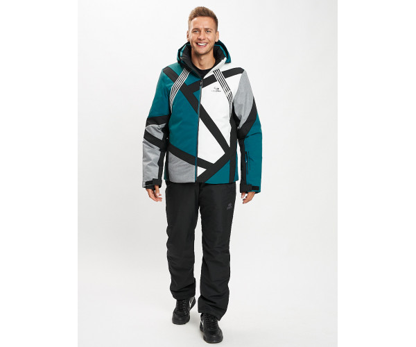 Горнолыжный костюм мужской темно-зеленого цвета 077015TZ