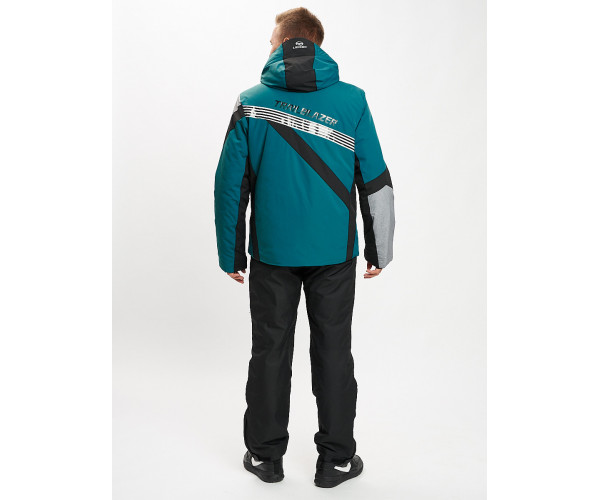 Горнолыжный костюм мужской темно-зеленого цвета 077015TZ