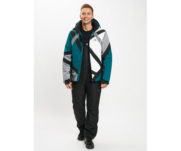 Горнолыжный костюм мужской темно-зеленого цвета 077015TZ