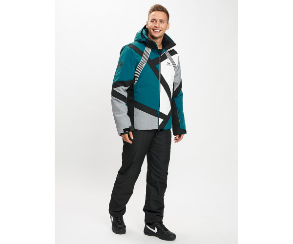 Горнолыжный костюм мужской темно-зеленого цвета 077015TZ