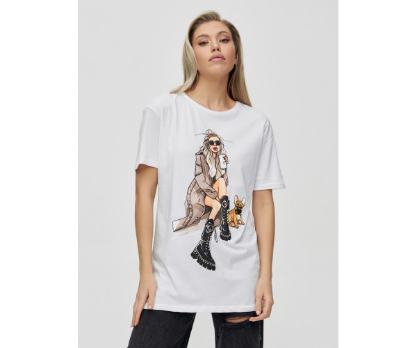 Женская туника с принтом белого цвета 4296Bl