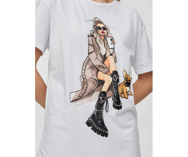 Женская туника с принтом белого цвета 4296Bl