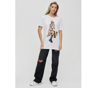 Женская туника с принтом белого цвета 4296Bl