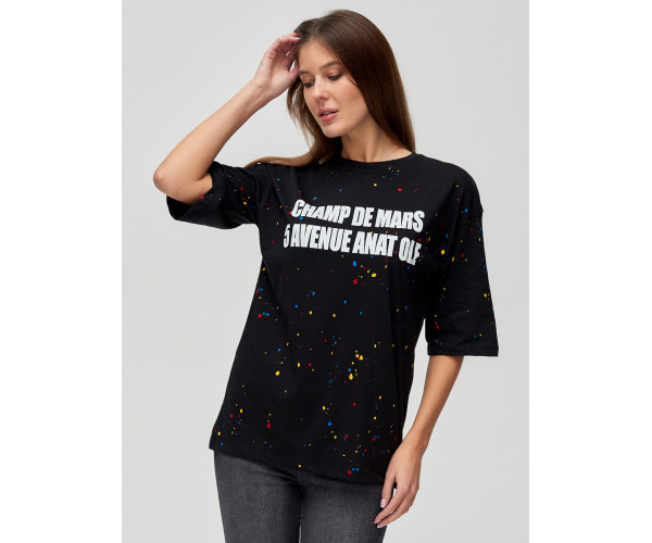 Женские футболки с надписями черного цвета 76029Ch