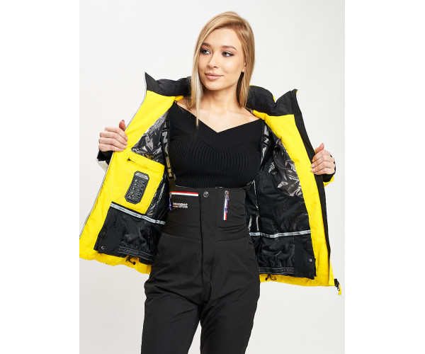 Горнолыжный костюм женский желтого цвета 077031J