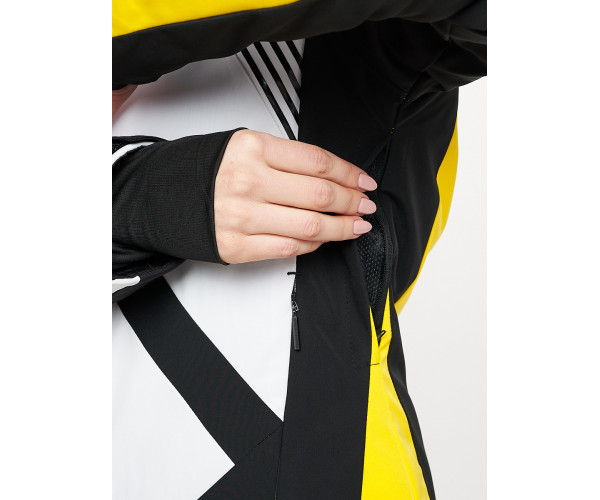 Горнолыжный костюм женский желтого цвета 077031J