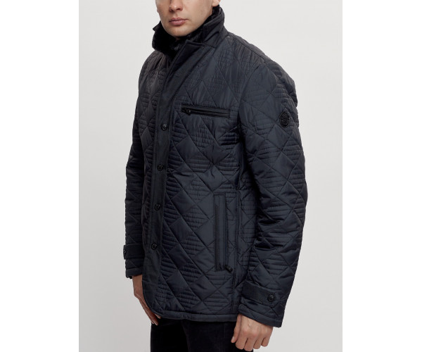 Куртка классическая с мехом мужская темно-синего цвета 2965TS