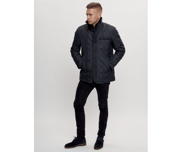 Куртка классическая с мехом мужская темно-синего цвета 2965TS