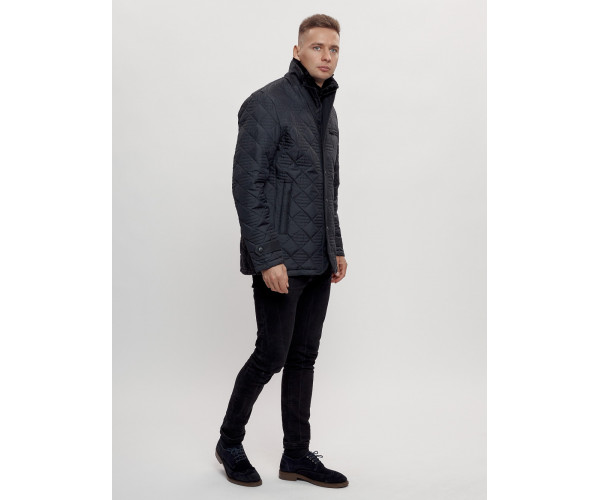 Куртка классическая с мехом мужская темно-синего цвета 2965TS