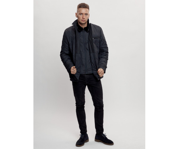 Куртка классическая с мехом мужская темно-синего цвета 2965TS