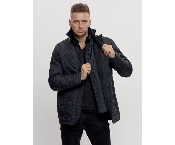 Куртка классическая с мехом мужская темно-синего цвета 2965TS