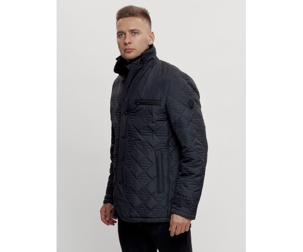 Куртка классическая с мехом мужская темно-синего цвета 2965TS