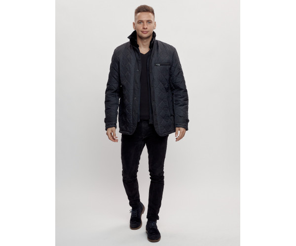 Куртка классическая с мехом мужская темно-синего цвета 2965TS