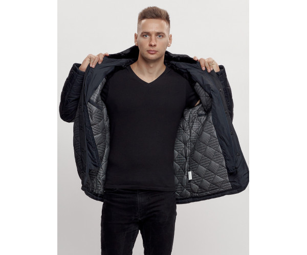 Куртка классическая с мехом мужская темно-синего цвета 2965TS