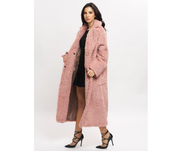 Пальто зимнее женское барашек розового цвета 44002R