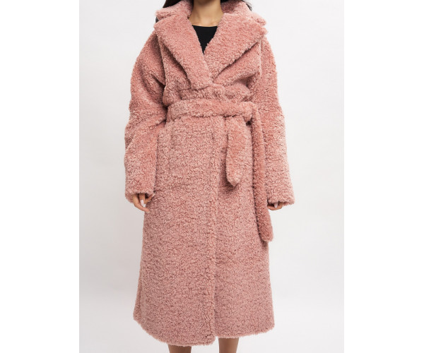 Пальто зимнее женское барашек розового цвета 44002R