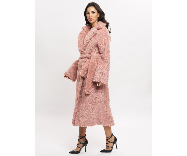 Пальто зимнее женское барашек розового цвета 44002R