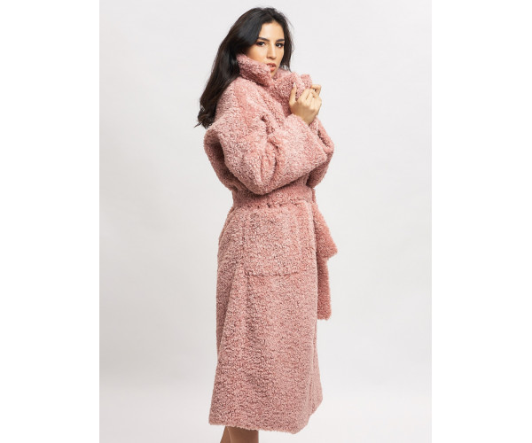Пальто зимнее женское барашек розового цвета 44002R