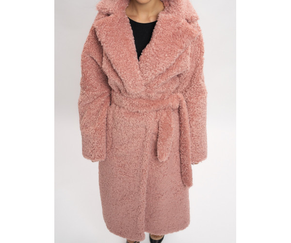 Пальто зимнее женское барашек розового цвета 44002R