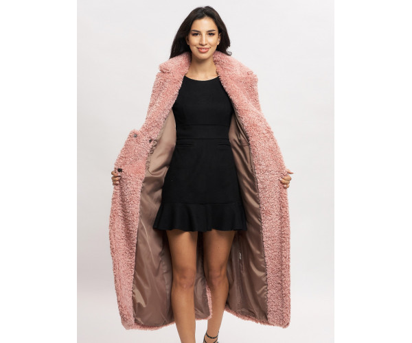 Пальто зимнее женское барашек розового цвета 44002R