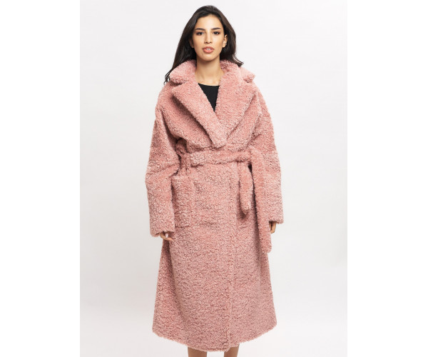 Пальто зимнее женское барашек розового цвета 44002R