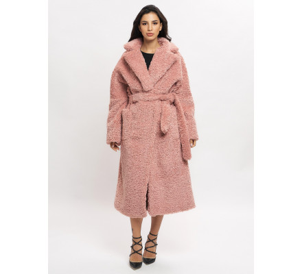 Пальто зимнее женское барашек розового цвета 44002R