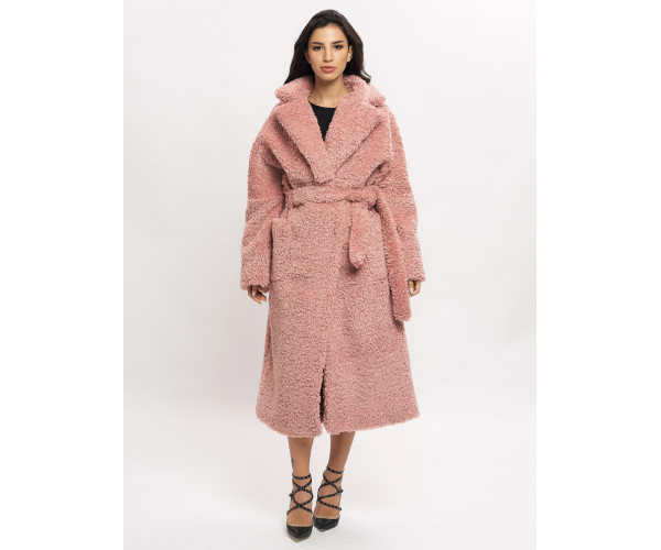 Пальто зимнее женское барашек розового цвета 44002R