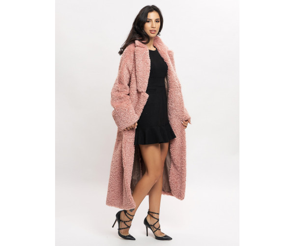 Пальто зимнее женское барашек розового цвета 44002R