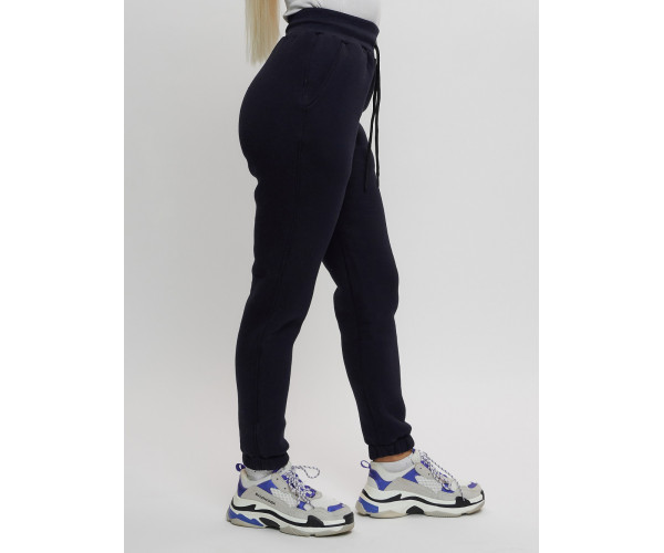 Брюки джоггеры с начесом женские зимние темно-синего цвета 1094TS