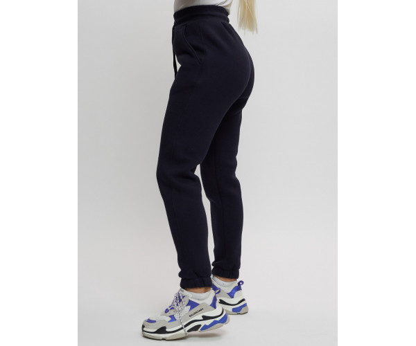 Брюки джоггеры с начесом женские зимние темно-синего цвета 1094TS