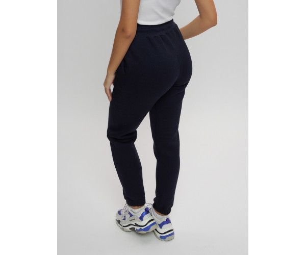 Брюки джоггеры с начесом женские зимние темно-синего цвета 1094TS