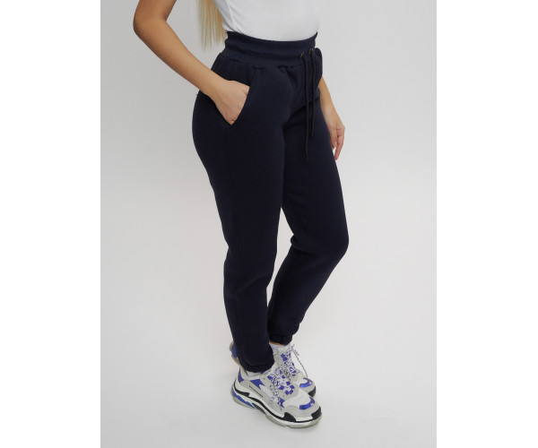 Брюки джоггеры с начесом женские зимние темно-синего цвета 1094TS