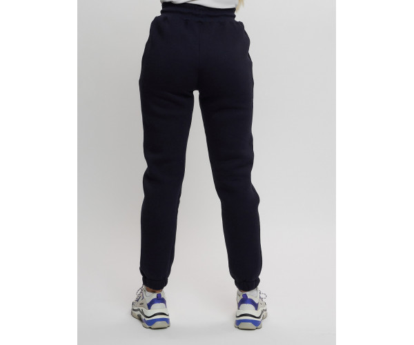 Брюки джоггеры с начесом женские зимние темно-синего цвета 1094TS