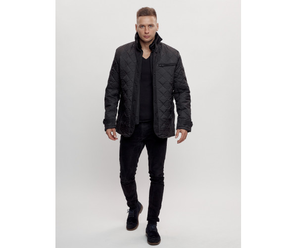 Куртка классическая с мехом мужская черного цвета 2965Ch