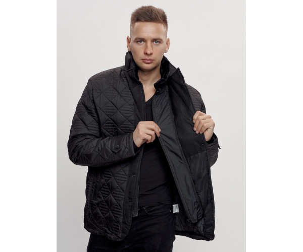 Куртка классическая с мехом мужская черного цвета 2965Ch