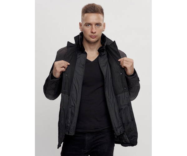 Куртка классическая с мехом мужская черного цвета 2965Ch