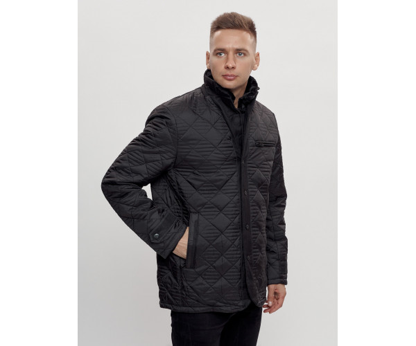 Куртка классическая с мехом мужская черного цвета 2965Ch