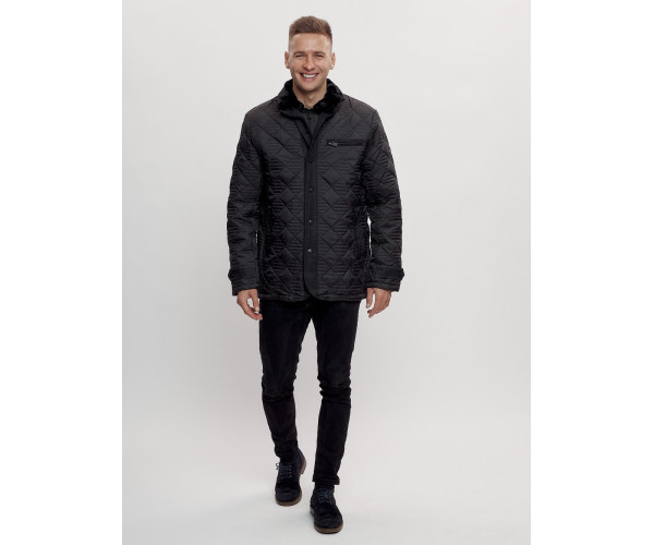 Куртка классическая с мехом мужская черного цвета 2965Ch