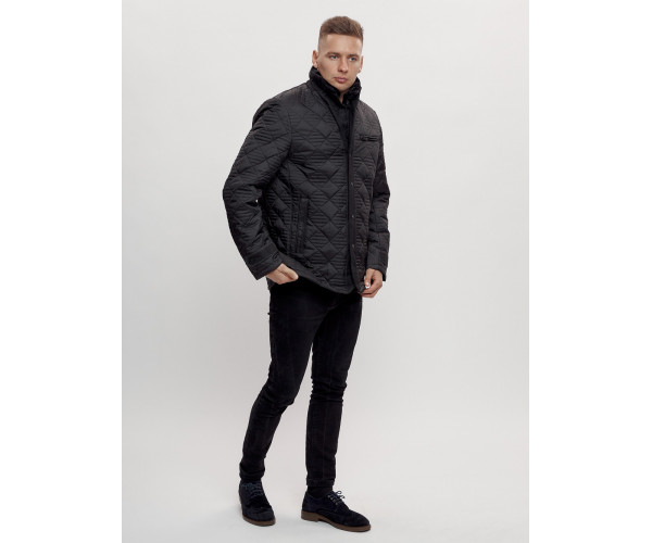 Куртка классическая с мехом мужская черного цвета 2965Ch