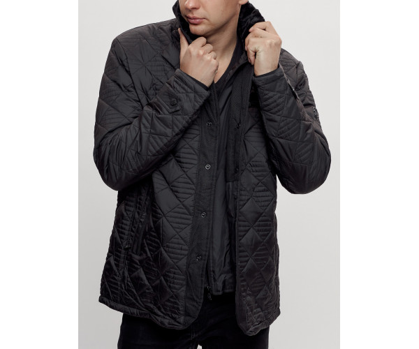 Куртка классическая с мехом мужская черного цвета 2965Ch