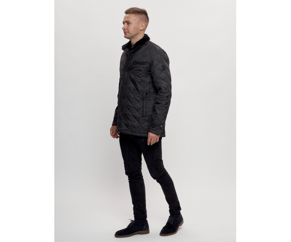 Куртка классическая с мехом мужская черного цвета 2965Ch