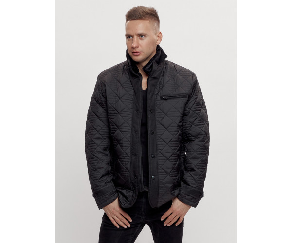 Куртка классическая с мехом мужская черного цвета 2965Ch