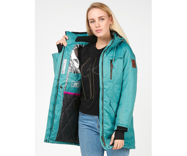 Женская зимняя парка бирюзового цвета 1963Br