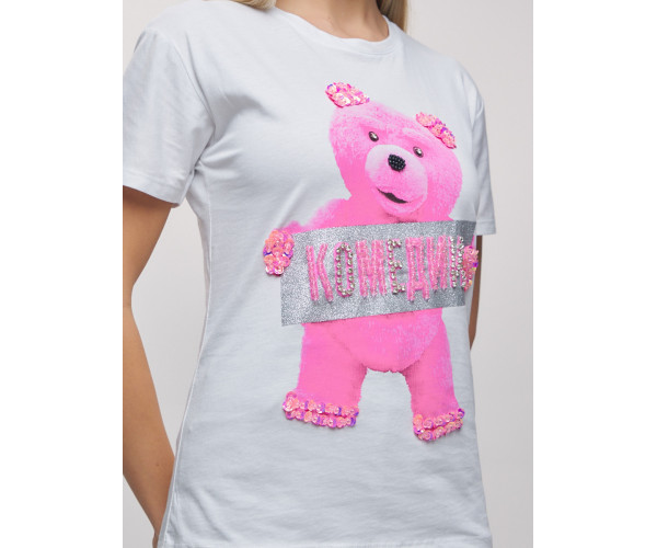 Женские футболки с принтом белого цвета 1681Bl