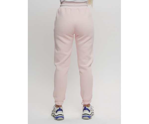 Джоггеры женские на флисе зимние светло-розового цвета 1097Sz
