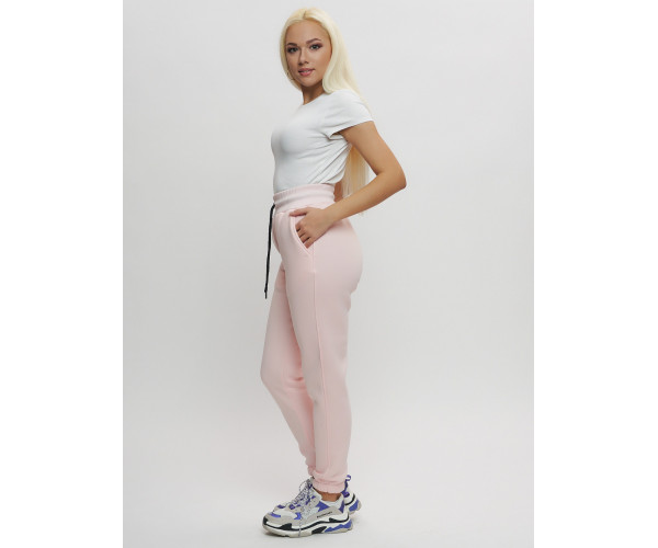 Джоггеры женские на флисе зимние светло-розового цвета 1097Sz
