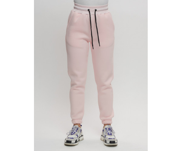 Джоггеры женские на флисе зимние светло-розового цвета 1097Sz