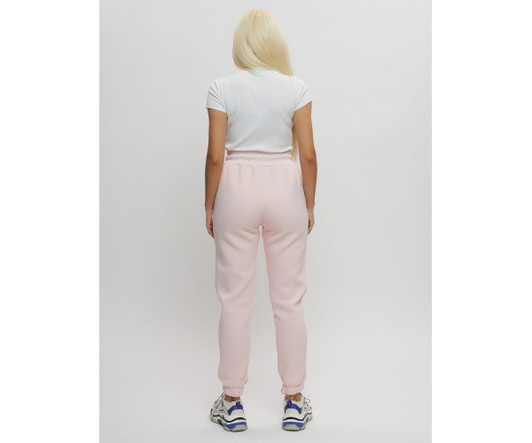 Джоггеры женские на флисе зимние светло-розового цвета 1097Sz
