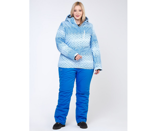 Женский зимний костюм горнолыжный большого размера голубого цвета 01830Gl