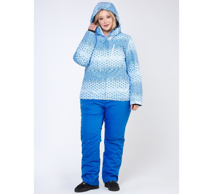 Женский зимний костюм горнолыжный большого размера голубого цвета 01830Gl